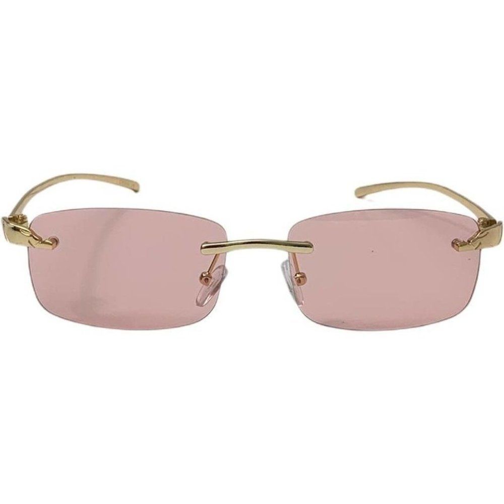 6124 | Pink Rimless Rectangle Sunglasses